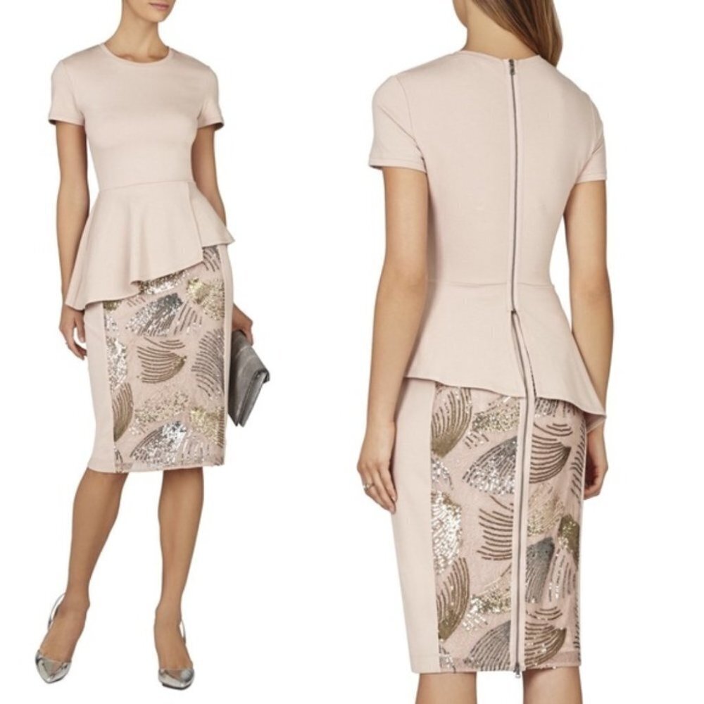 BCBG MaxAzria‎ Harlee Blush Asymmetrical Peplum Top